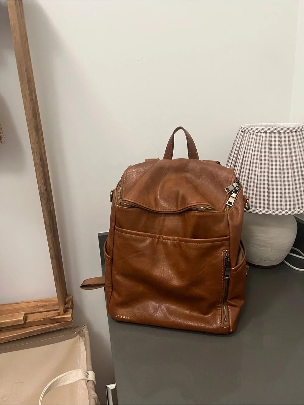 Azaria La Mère Tan Vegan Leather Backpack - Picture 2 of 9